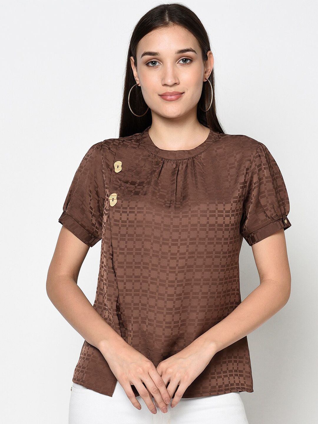 Miss Grace Self Design Puff Sleeves Top Price in India