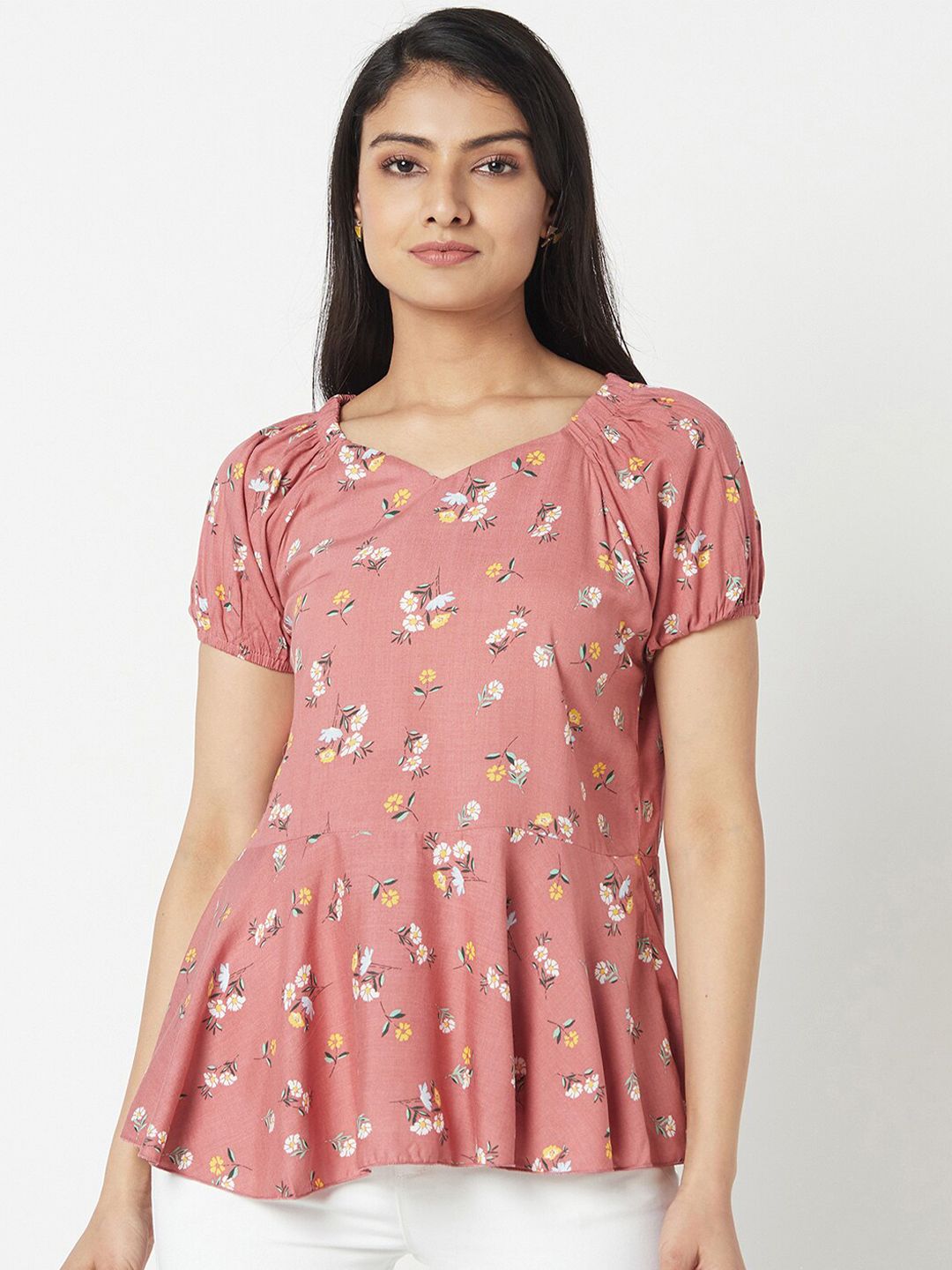 Miss Grace Floral Printed Peplum Top Price in India