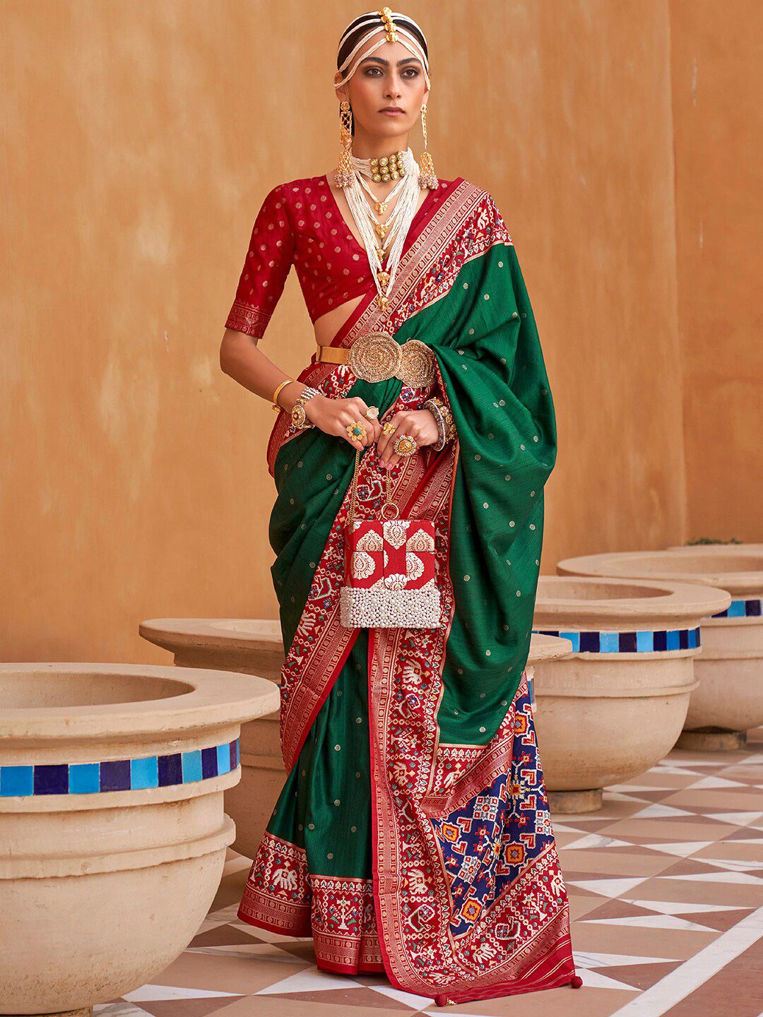 Anouk Ethnic Motifs Woven Design Patola Saree Price in India