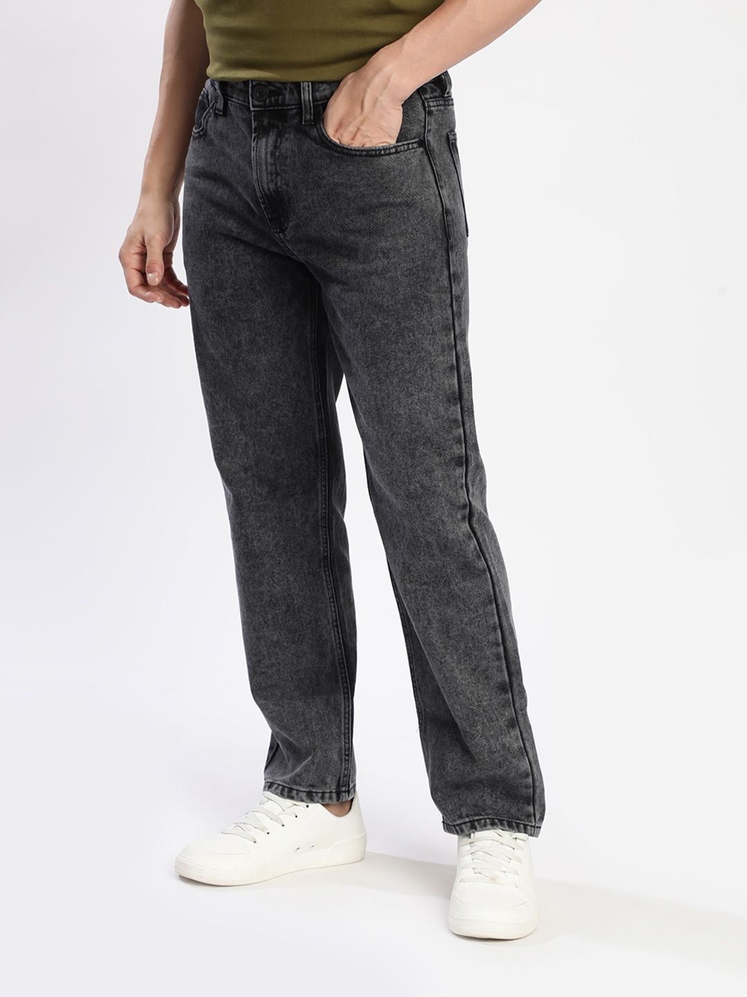 Bene Kleed Men Grey washed Relaxed Fit Pure Cotton Jeans