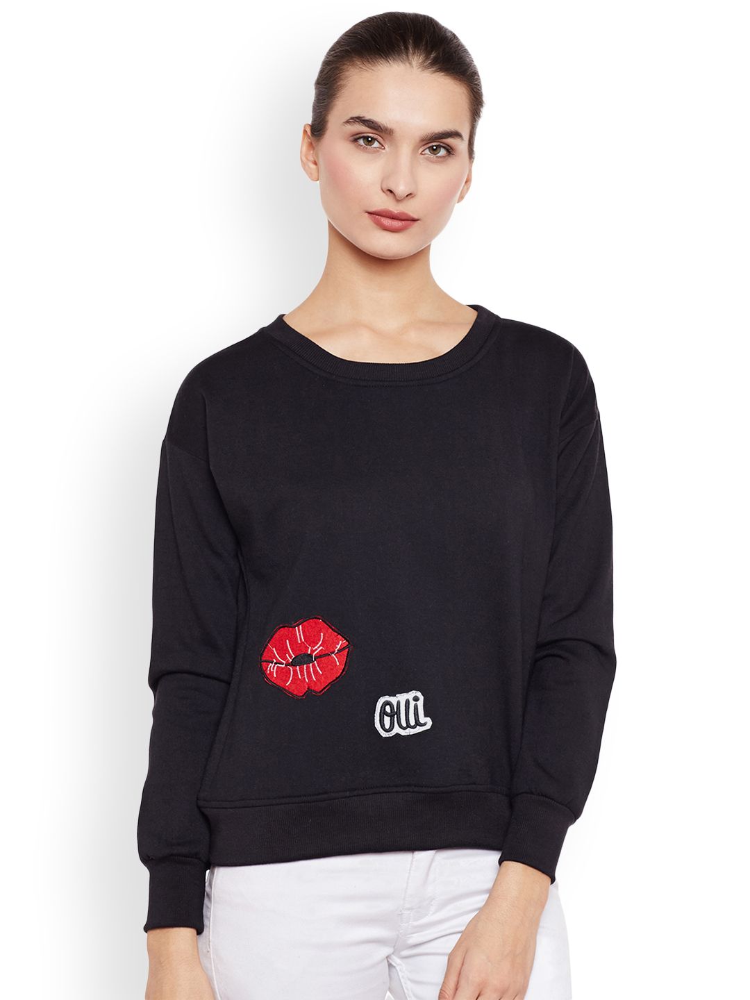 Belle Fille Women Black Solid Sweatshirt Price in India