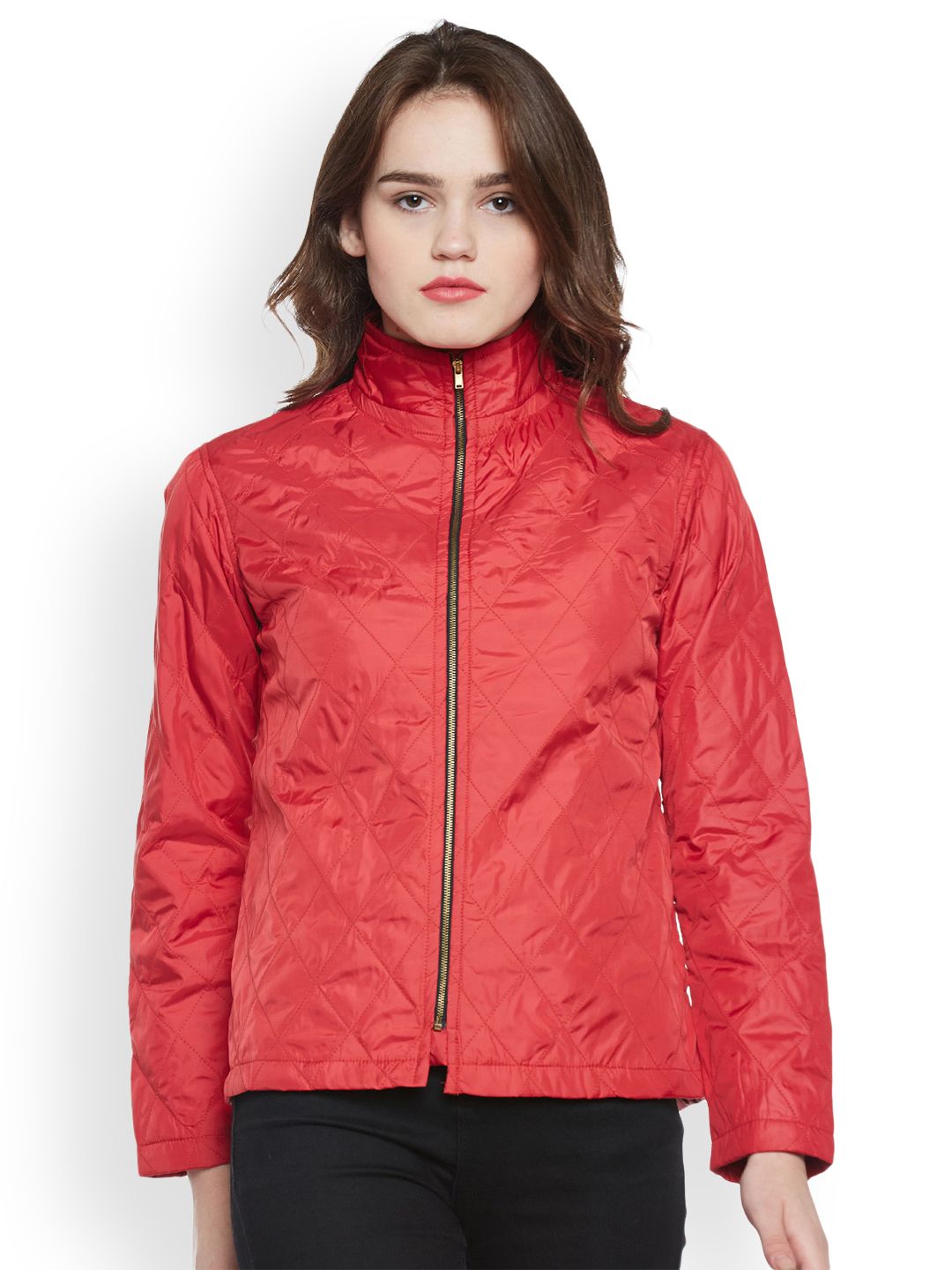 Belle Fille Women Red Solid Puffer Jacket Price in India