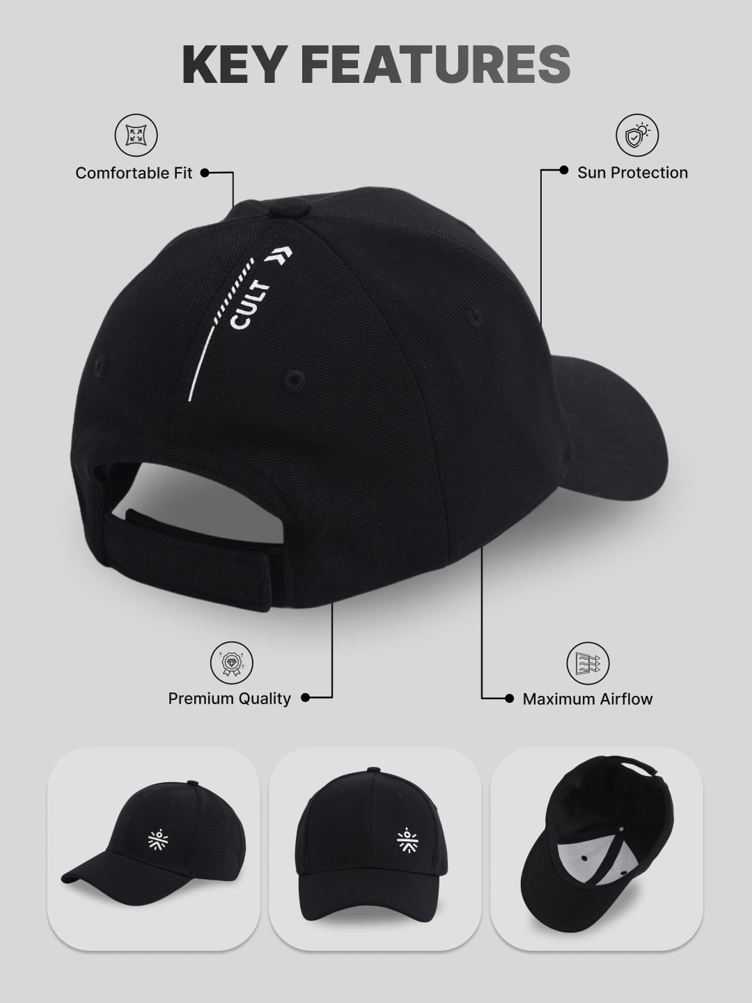 Buy CULT Unisex Polyester Adjustable Sports Cap - Caps for Unisex