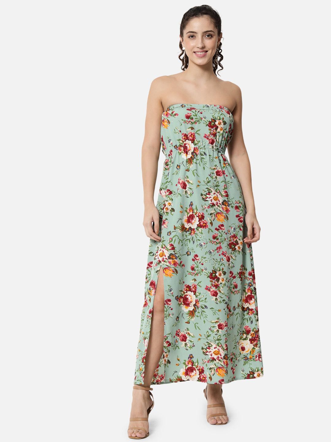 ALL WAYS YOU Green Floral Print Crepe Maxi Dress Price in India
