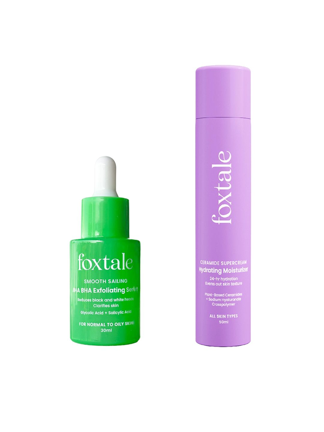 FoxTale AHA BHA Exfoliating Serum & Ceramide Moisturizer for Acne-Prone Skin 80ml