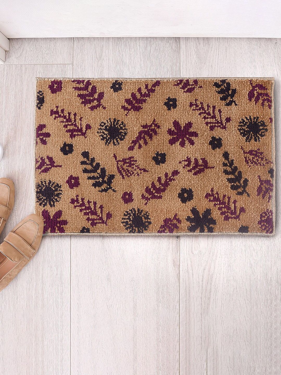 Saral Home Beige Floral Anti-Skid Doormats