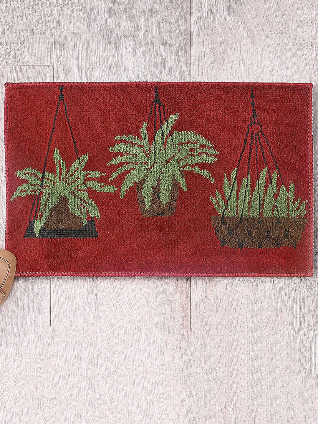 Saral Home Red & Green 3 Pots Door Mat