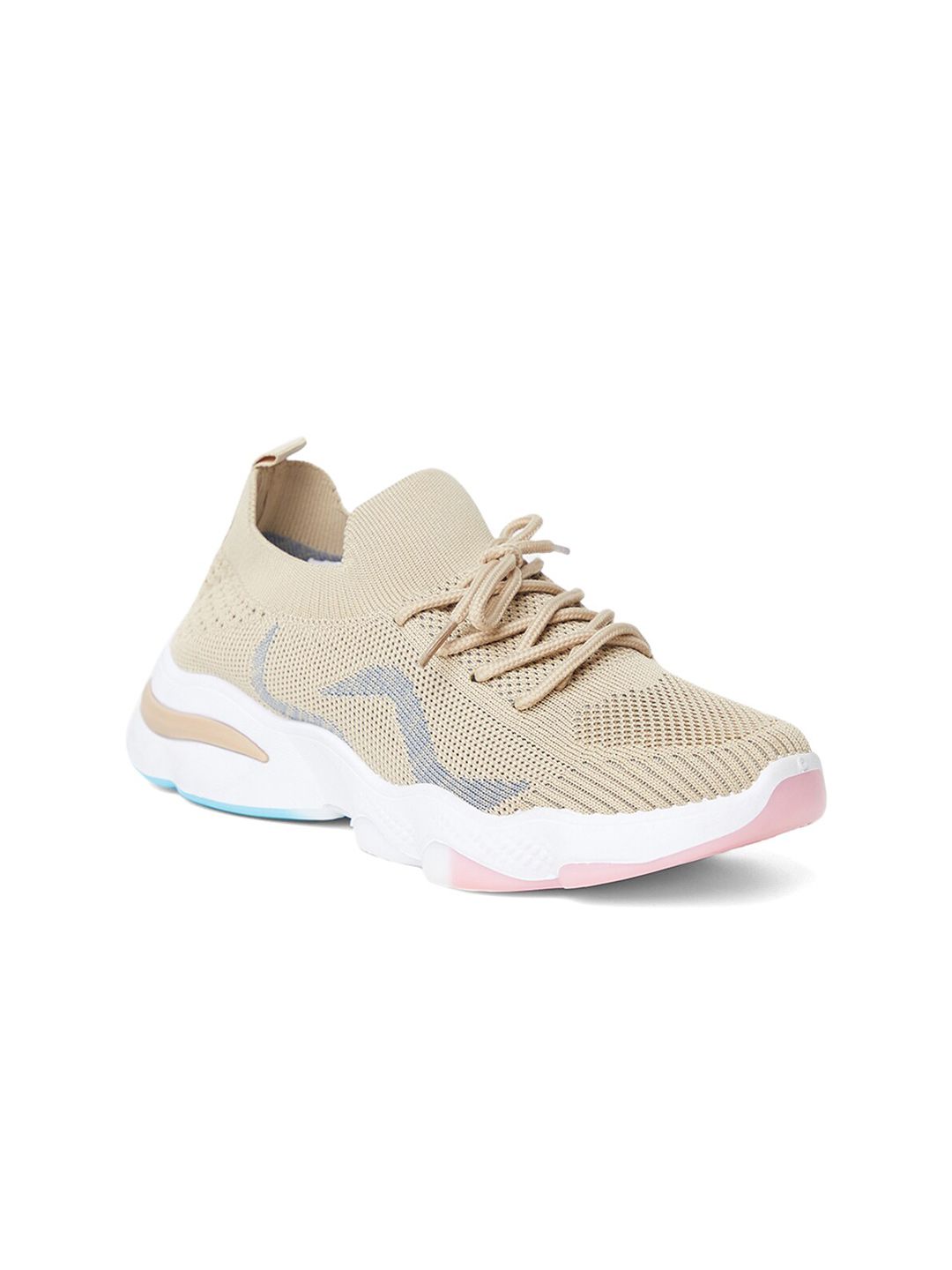 MOZAFIA Women Beige Textile Running Non-Marking Shoes Price in India