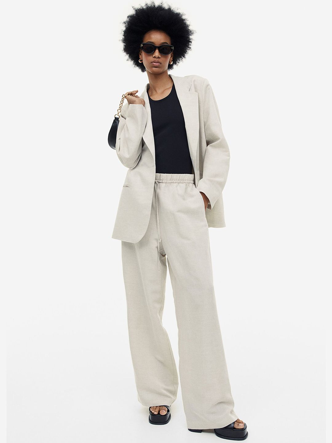 H&M Women Linen-Blend Pull-On Trousers Price in India