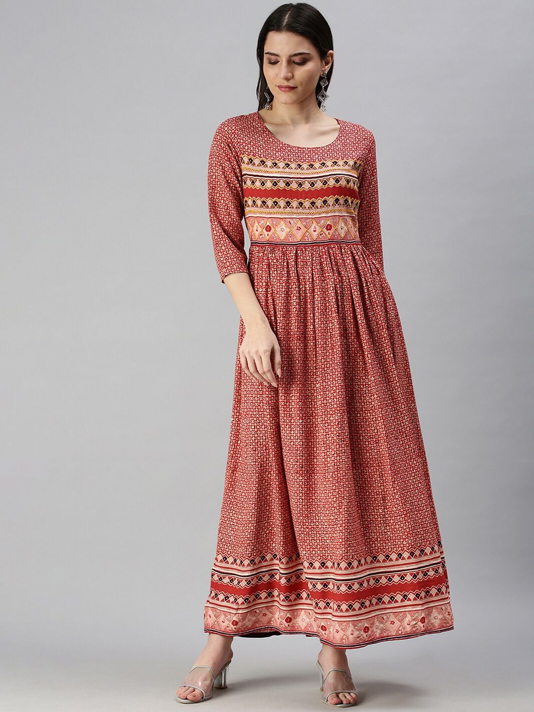 SHOWOFF Ethnic Motifs Printed Cotton Maxi Dress Price in India