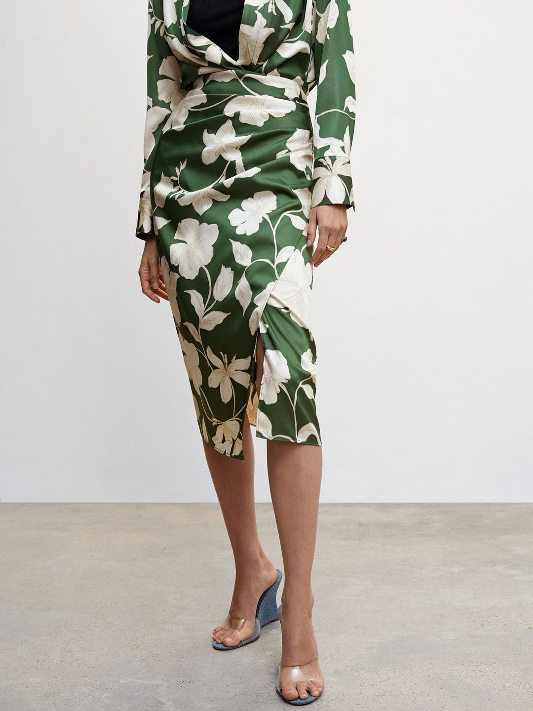 MANGO Floral Print Casual Wrap Midi Skirt Price in India