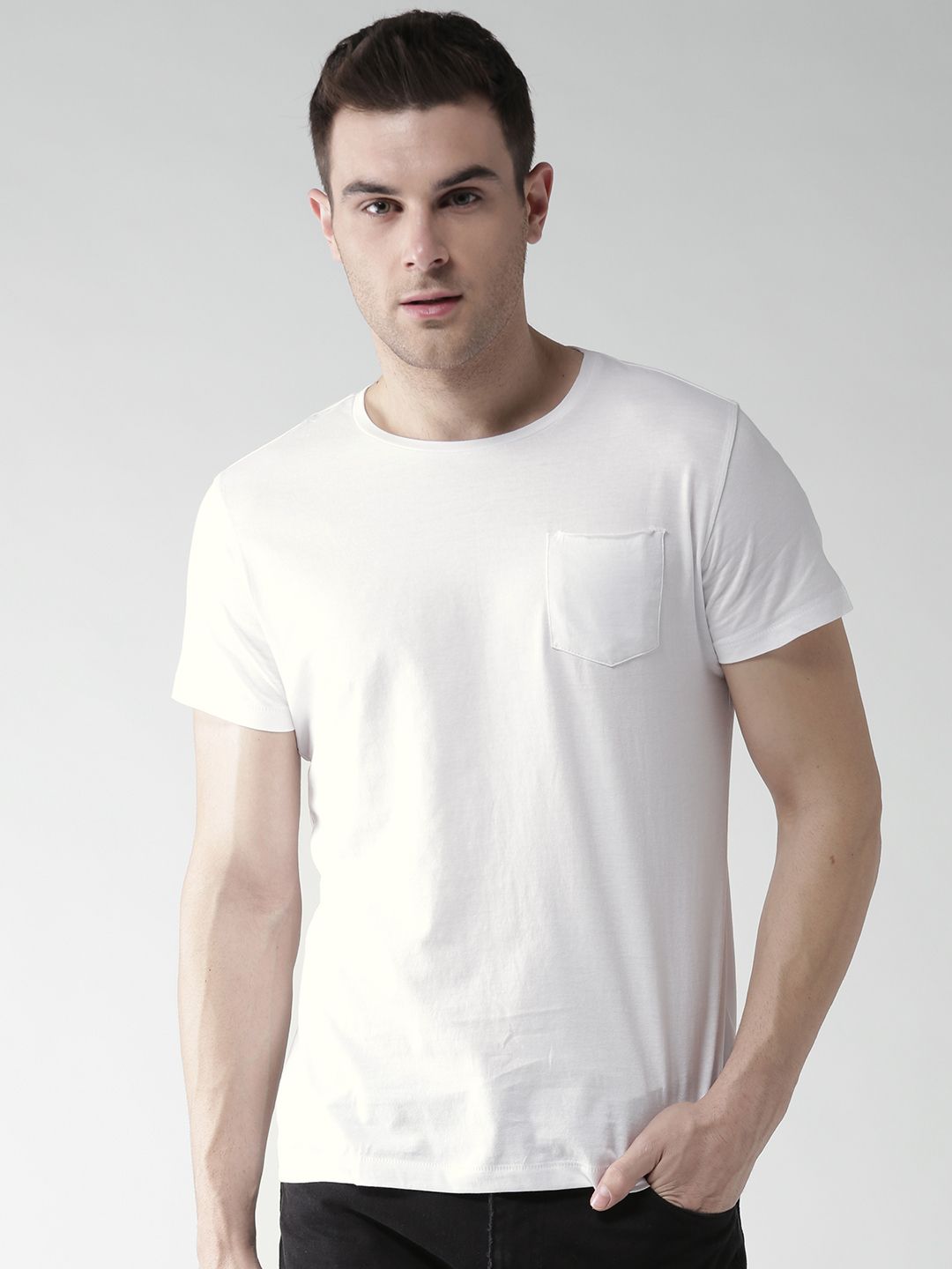 Mast & Harbour Mast Harbour Men White Solid Round Neck Cotton T-shirt