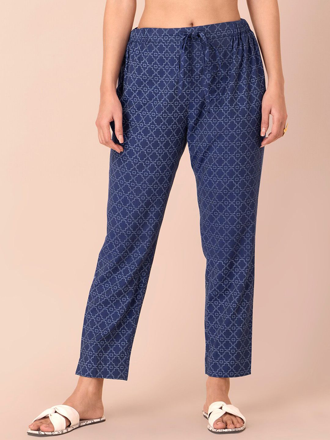 INDYA Mid-Rise Printed Plain Trousers Price in India