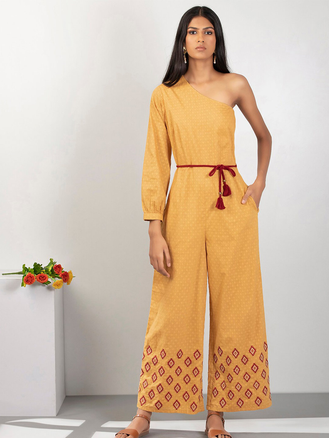 INDYA Pure Cotton One Shoulder Jumpsuit Price in India