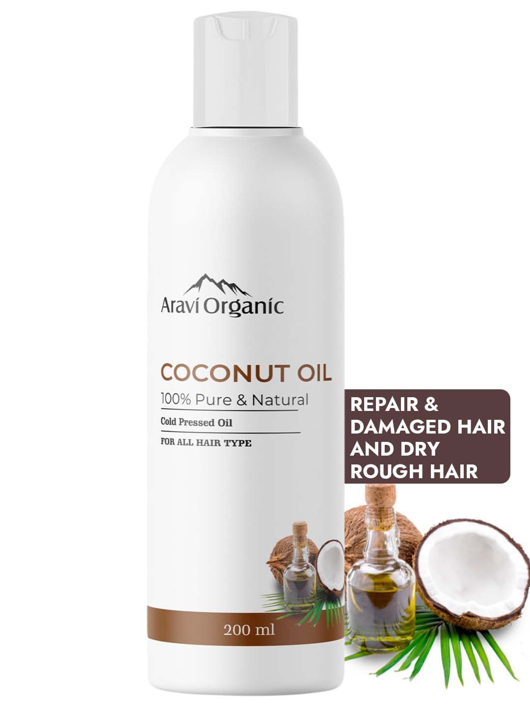 Aravi Organic 100% Pure Cold Pressed Virgin Coconut Oil for Hair & Skin Care - 200 ml