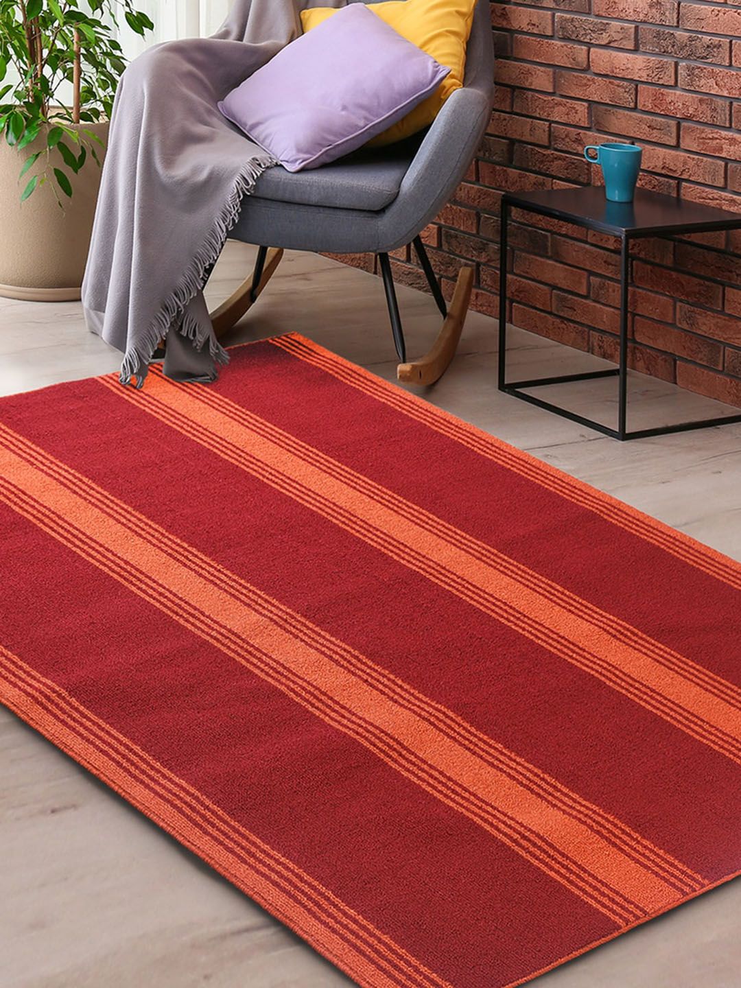 Saral Home Power Striped Anti-Skid Washable Carpet