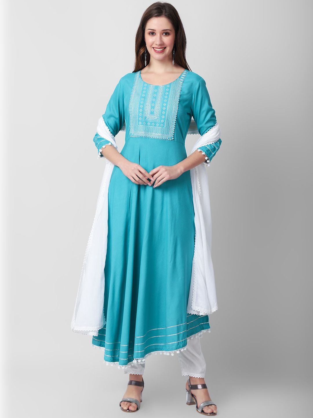 KALINI Embroidered Gotta Patti Anarkali Kurta with Trousers & Dupatta Price in India