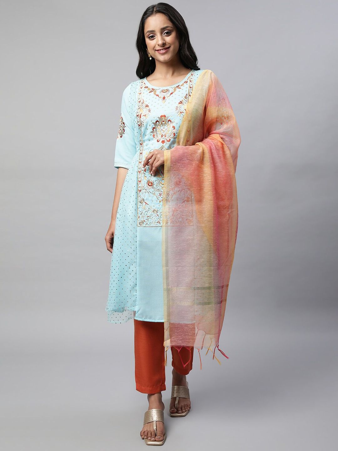 AURELIA AURELIA Ethnic Motifs Embroidered Sequinned Kurta with Trousers & Dupatta