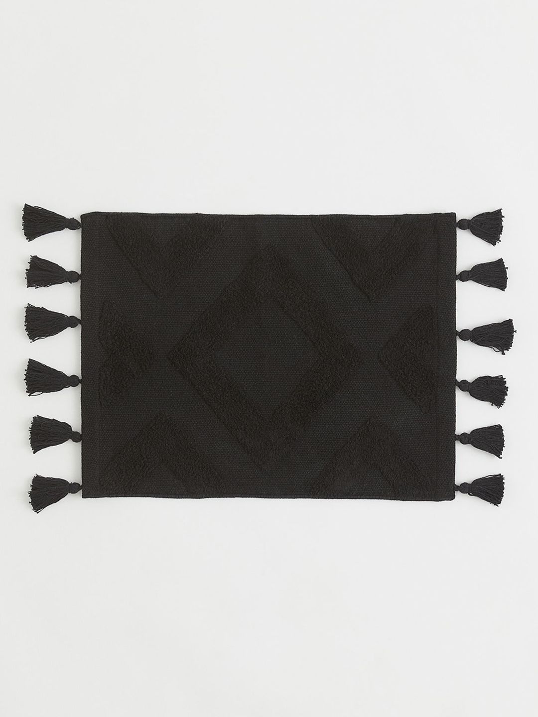 H&M Black Pure Cotton Tasselled Bath Mat