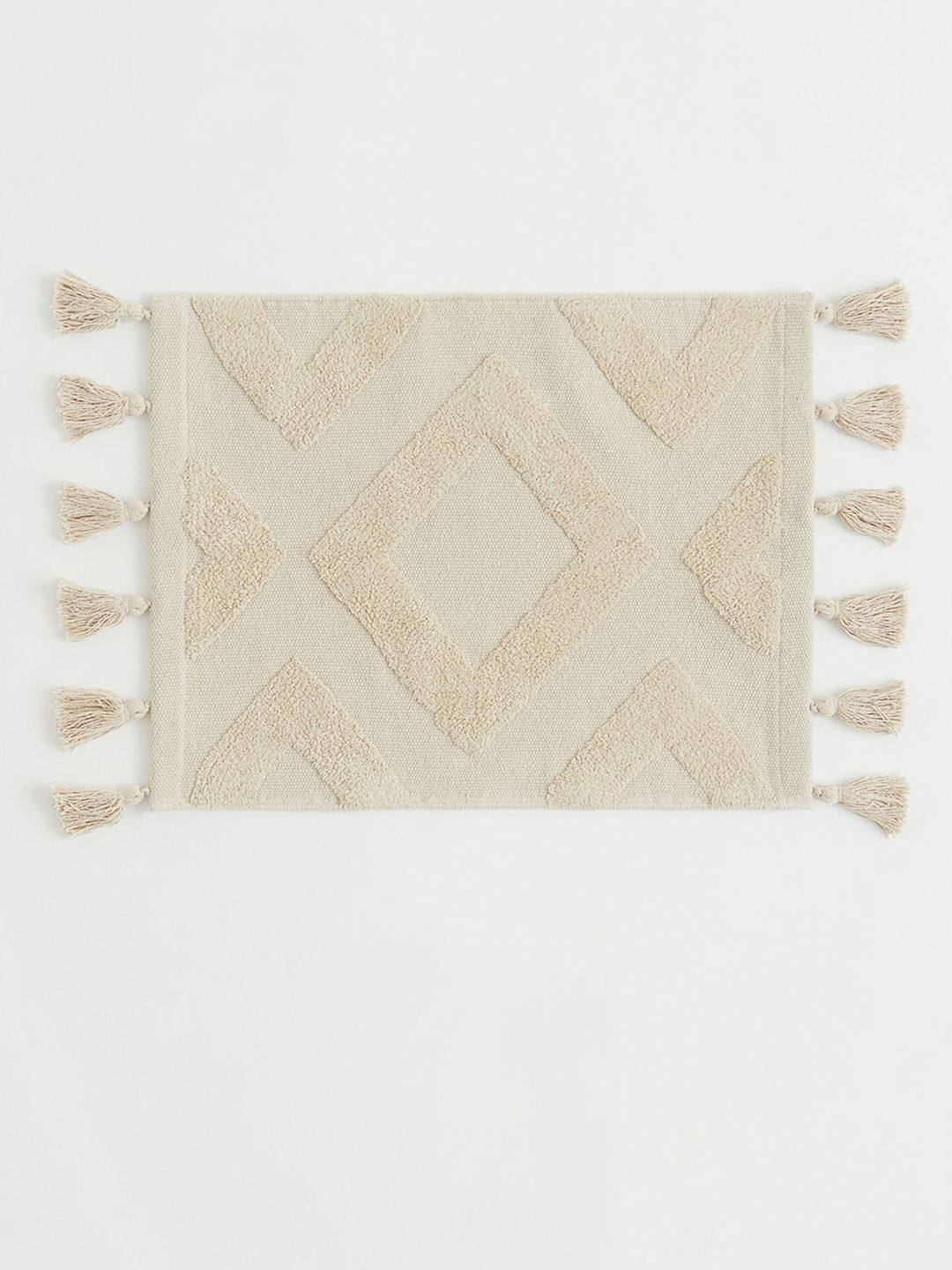 H&M Beige Tasselled Pure Cotton Bath Mat