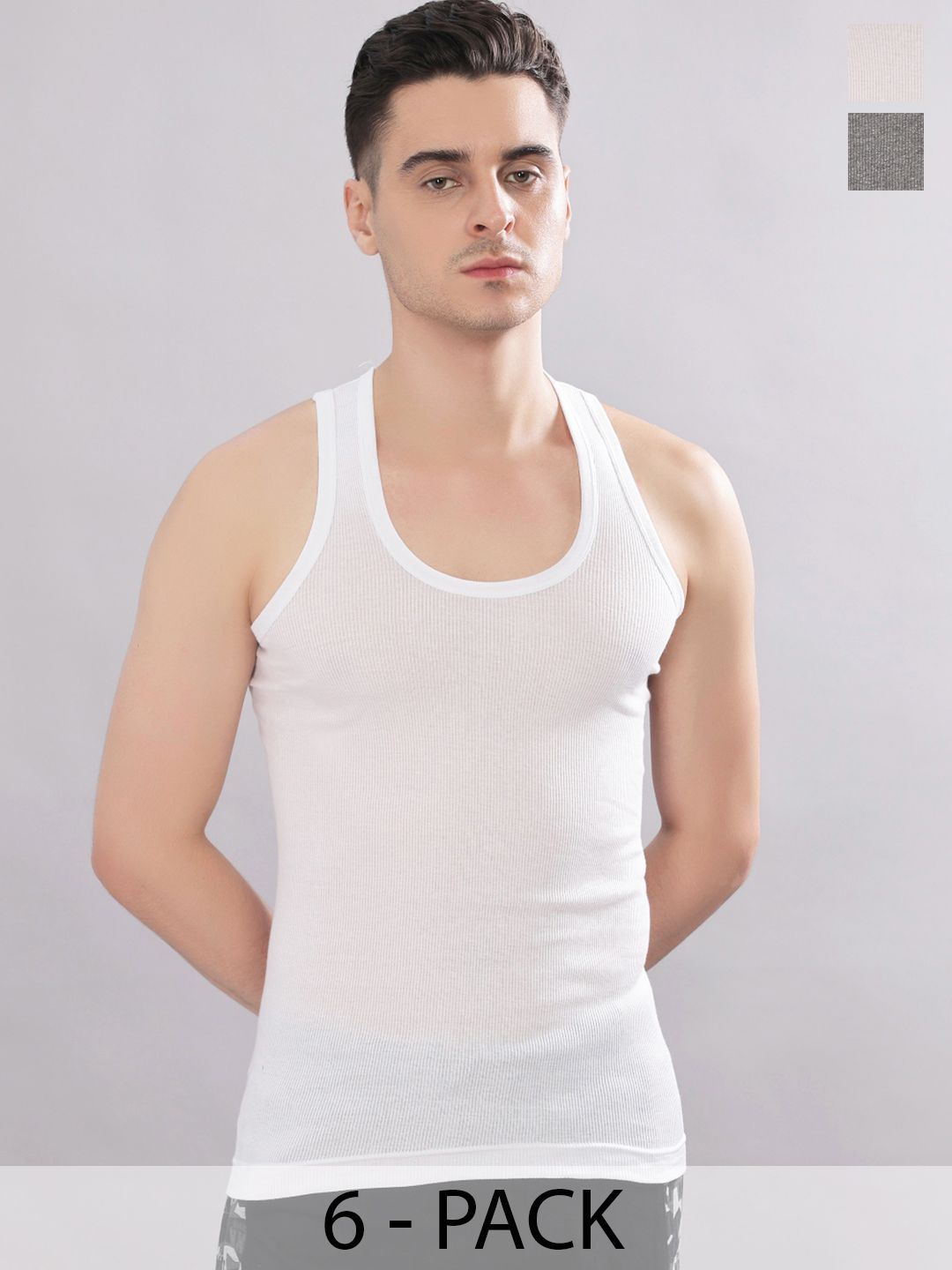 Dollar Bigboss Men Solid Pack of 6 Cotton Stretch Rib Regular Fit Casual Vest