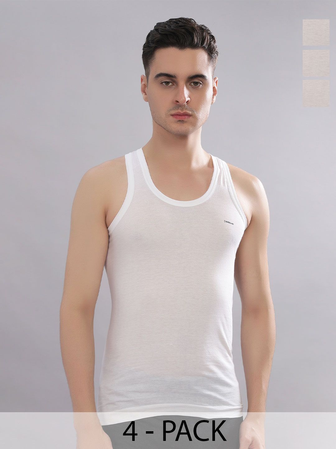 Dollar Bigboss Men Solid Pack of 4 White Combed Cotton Shrinkless Casual Vest