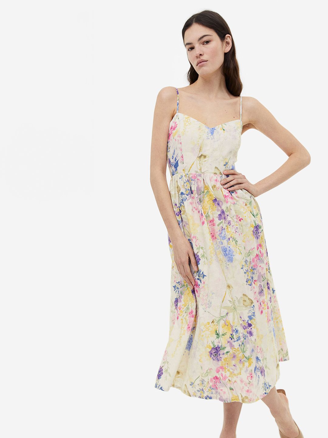 chinese dress ladies RAREISM Abstract Print Linen A-Line Midi Dress – Myntra International main image 0