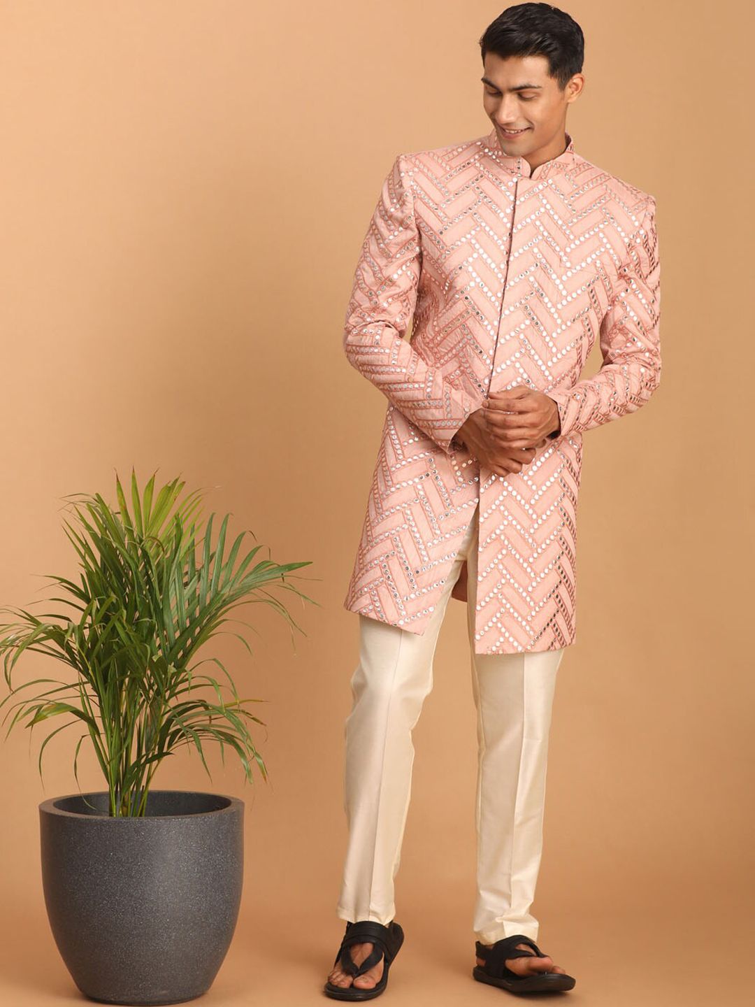 VASTRAMAY Embroidered Straight Sherwani Set