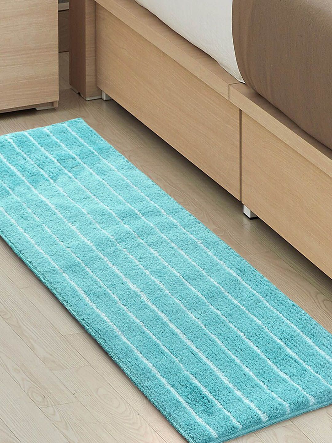 Saral Home CHAMPS Sea Green Striped Rectangular Anti-Skid Bedside Antiskid Runner