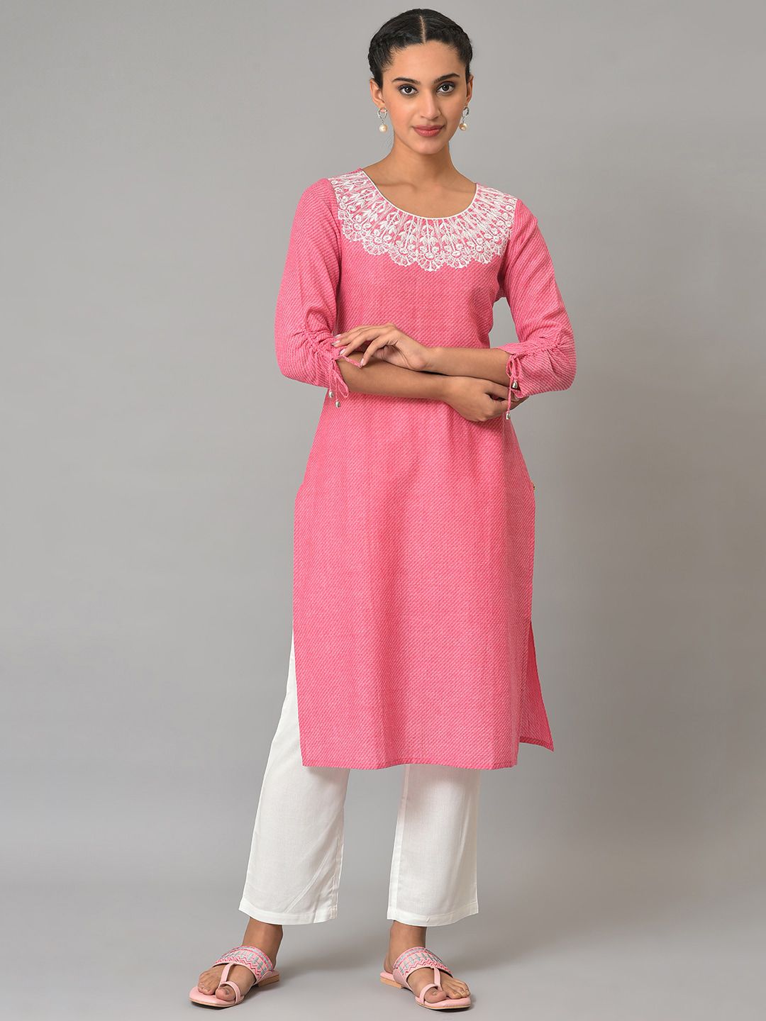 AURELIA Woven Design Thread Work Pure Cotton Kurta Price in India