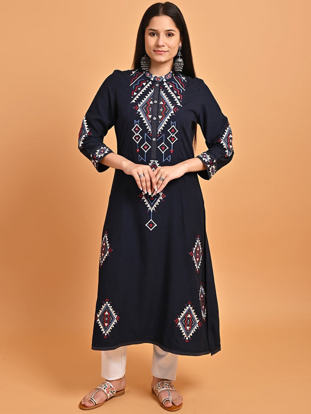 Lakshita Women Navy Blue Embroidered Kurta Price in India