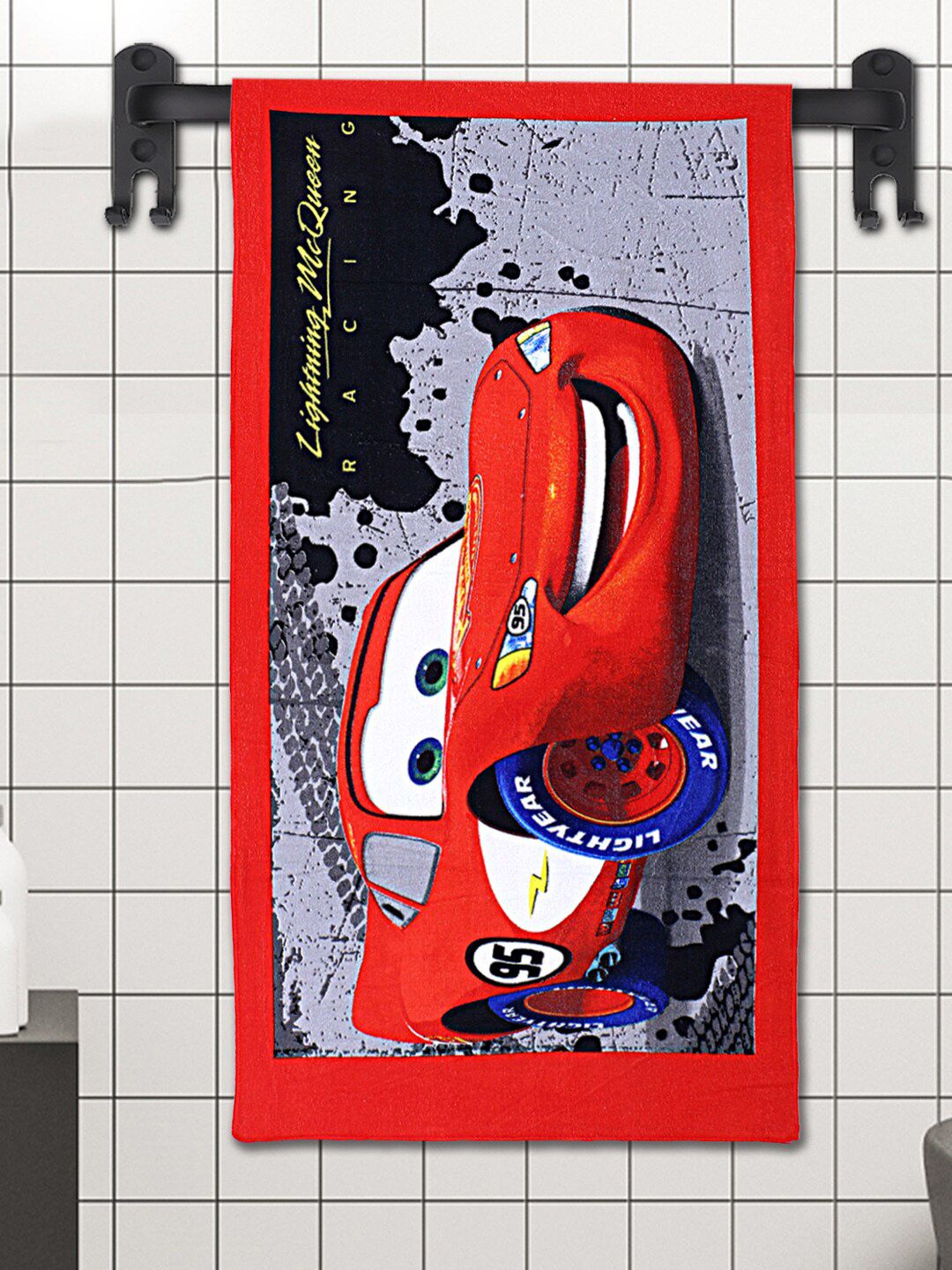Kuber Industries Kids Red & Black Printed Cotton 120 GSM Bath Towel