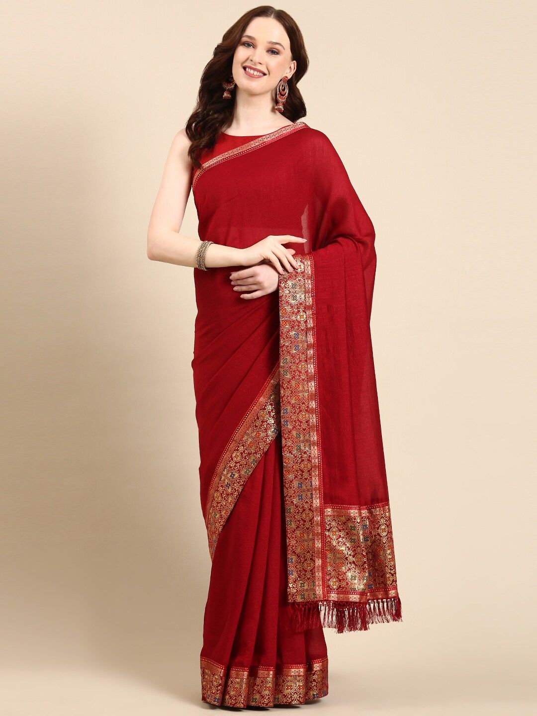 Anouk Silk Blend Patola Saree With Woven Border Price in India