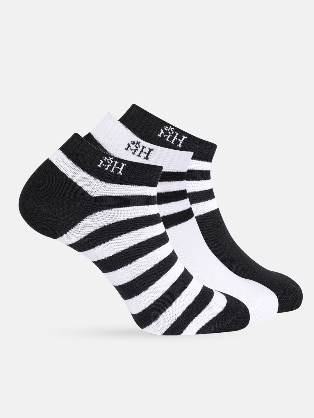 Mast & Harbour Men Set of 3 Monochrome Striped Ankle-Length Socks