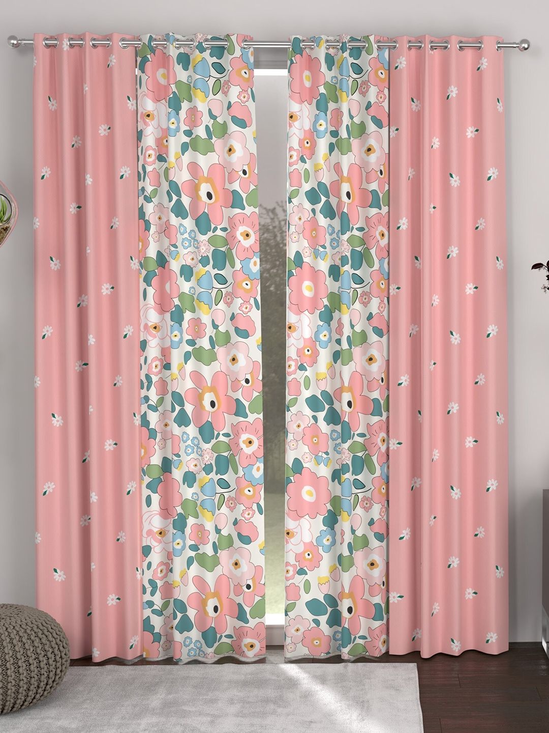 CHHAVI INDIA CHHAVI INDIA Pink & White 4 Pieces Floral Printed Door Curtain