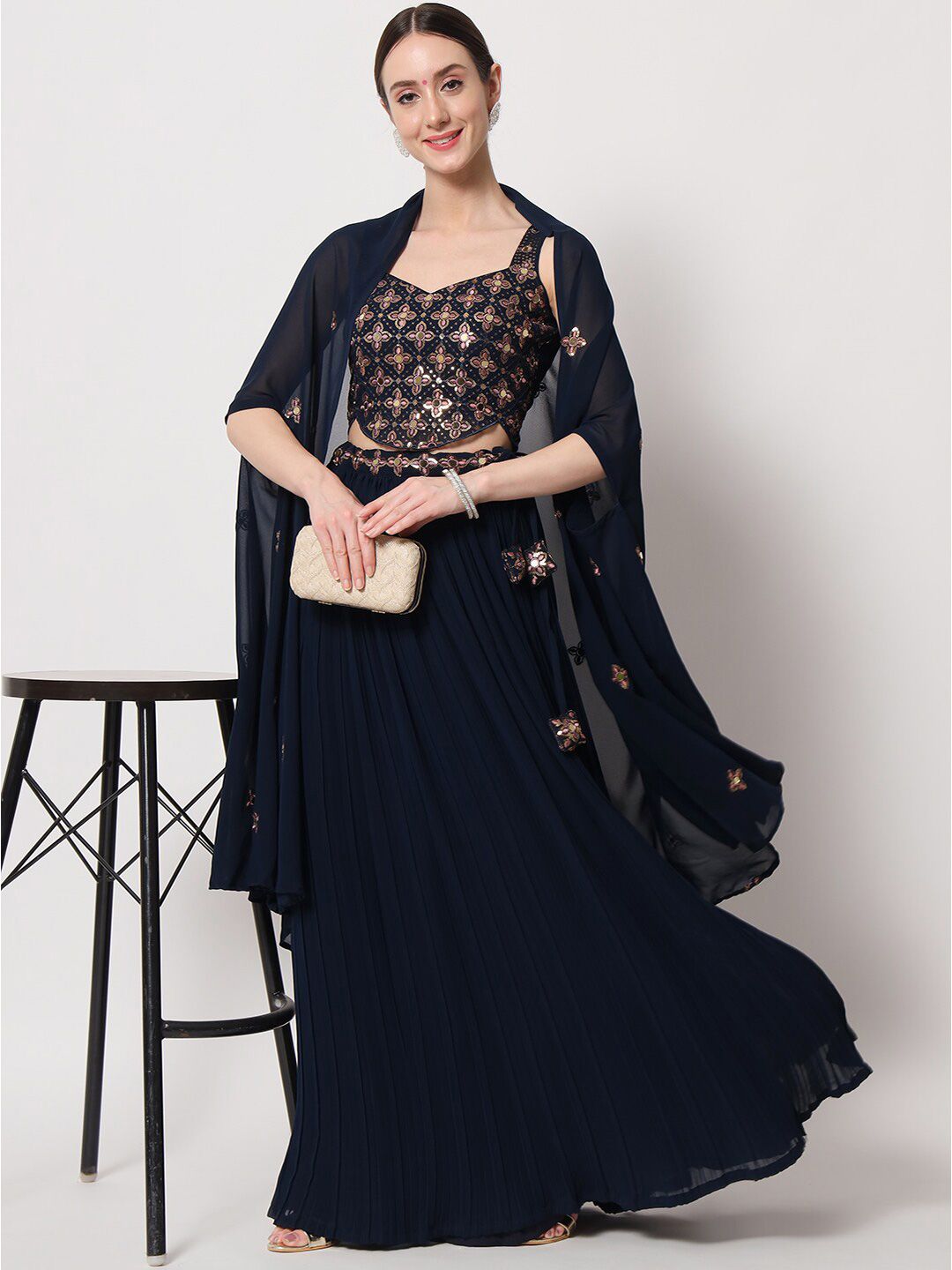 SHUBHKALA Embellished Semi-Stitched Lehenga & Unstitched Blouse With Dupatta Price in India