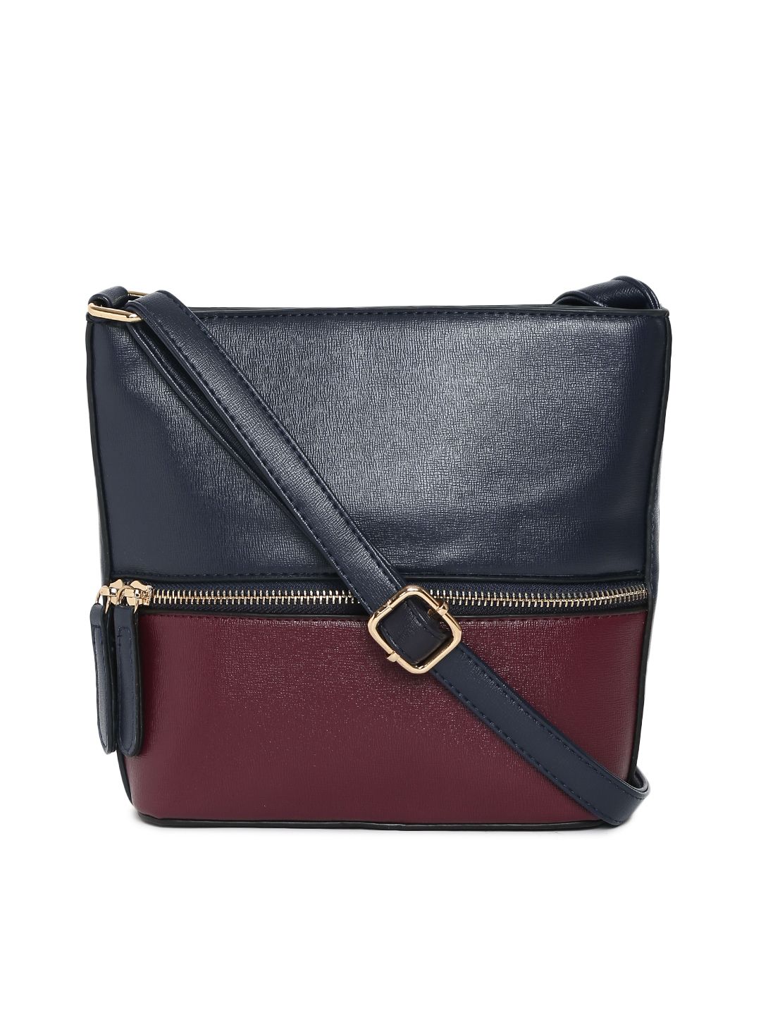 Mast & Harbour Navy Blue & Burgundy Colourblocked Sling Bag Price in India