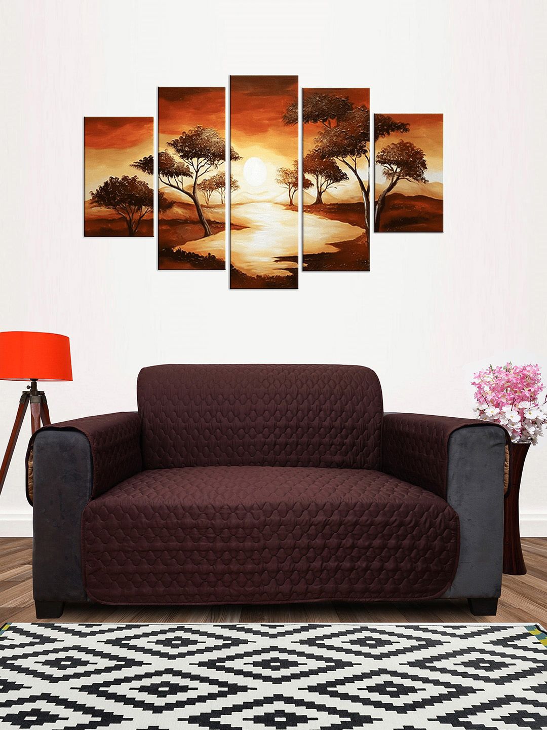 DREAM CARE Reversible Quilted Geometric Polyester 4PC Straight 2 Seater Sofa Cover-73x57In