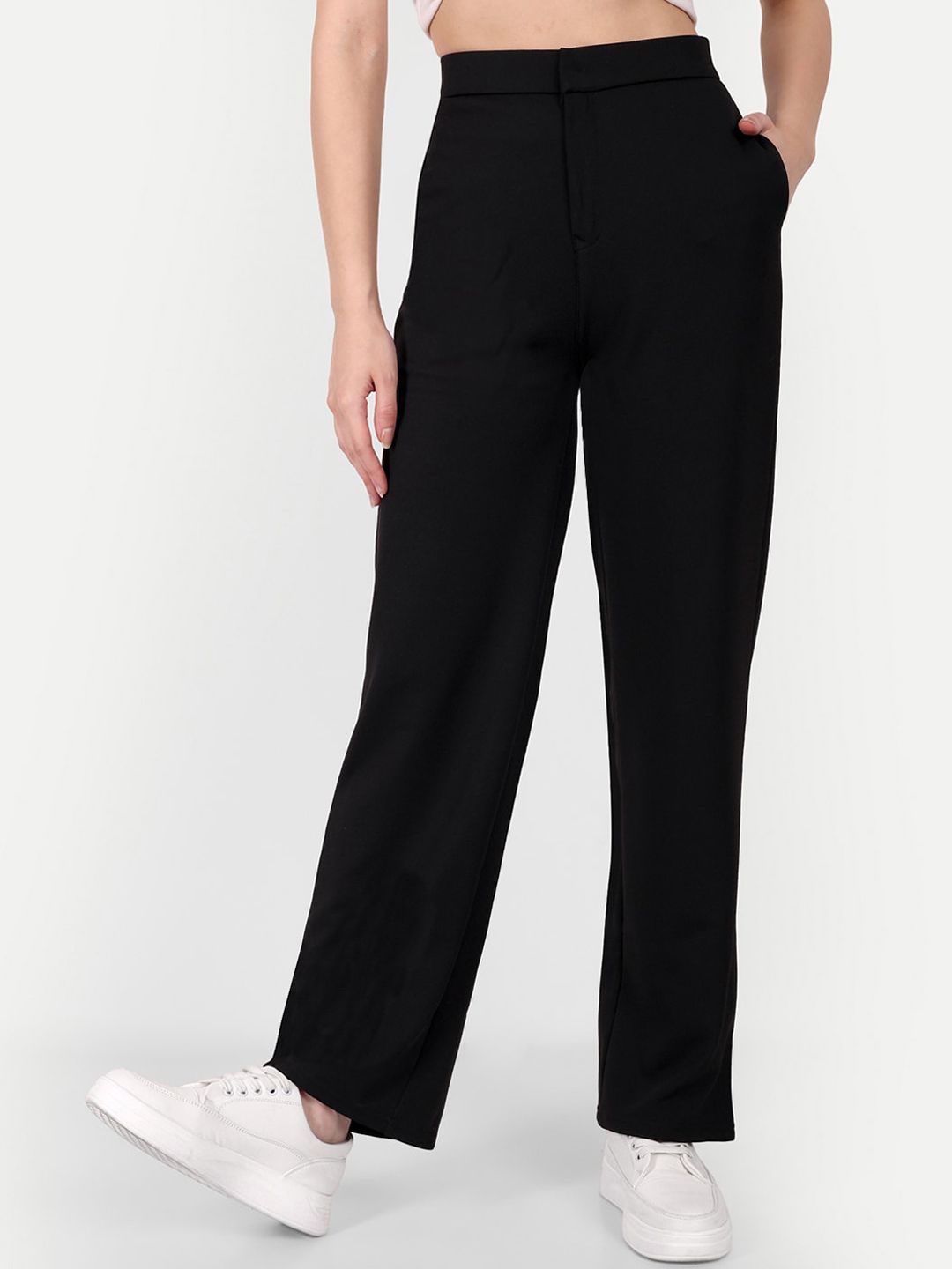 Next One Women Smart Straight Fit High-Rise Easy Wash Formal Trousers Price in India