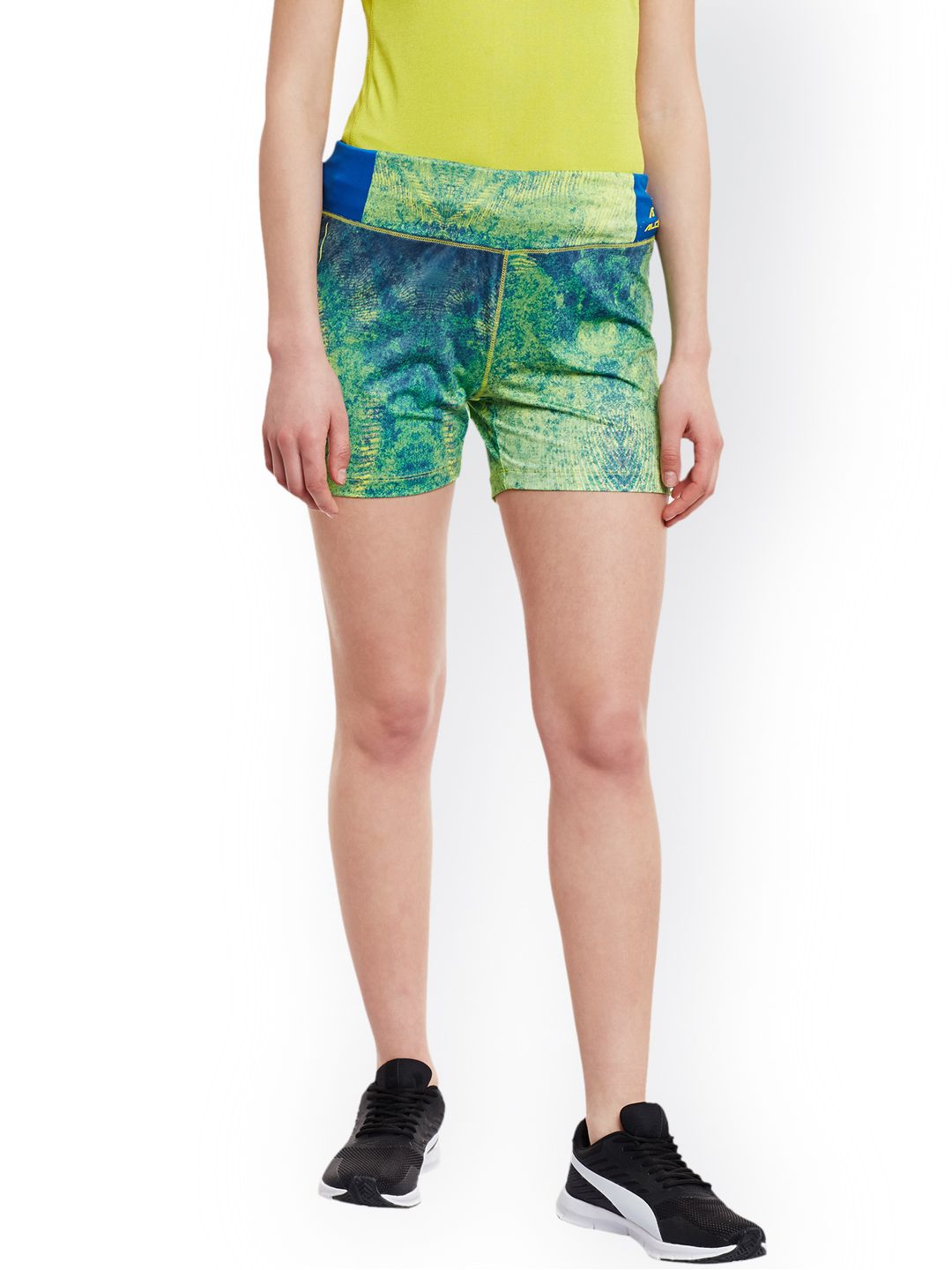 Alcis Women Blue Printed Slim Fit Sports Shorts Price in India