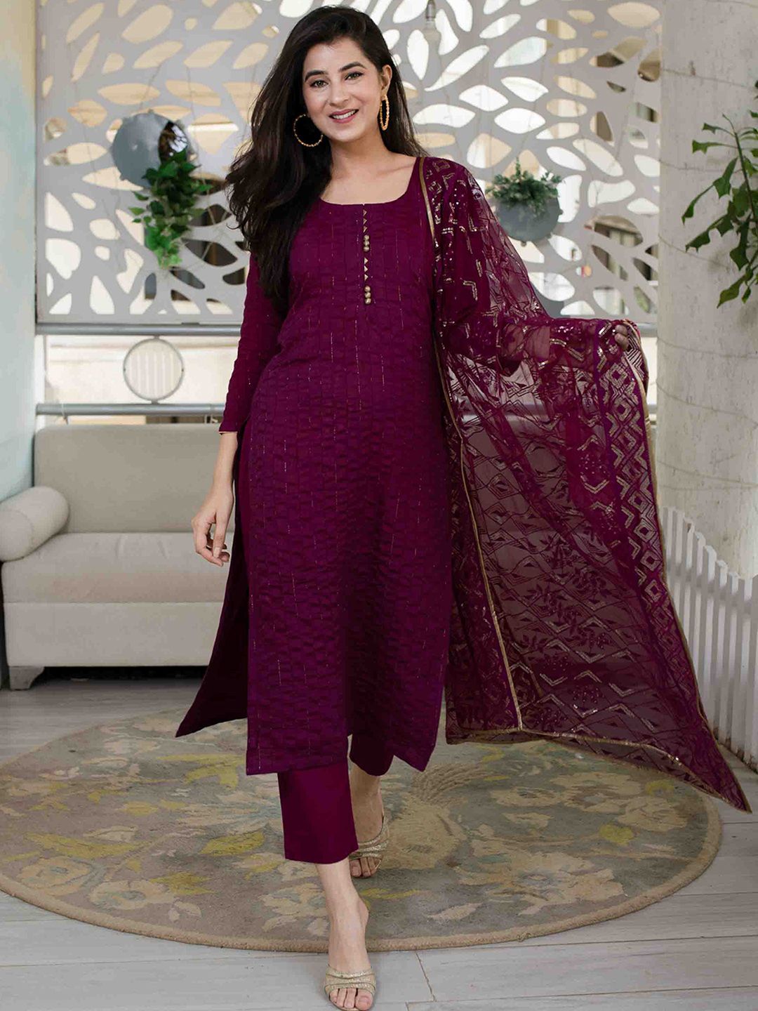 Label Shaurya Sanadhya Striped Zari Kurta with Pyjamas & Dupatta Price in India