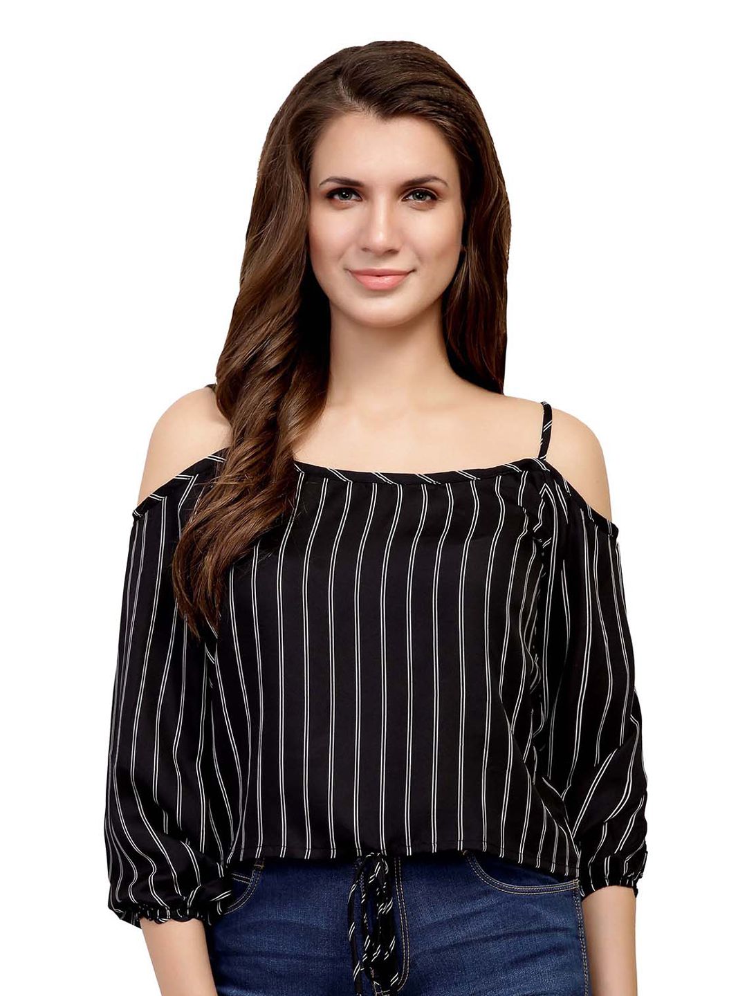 CHIMPAAANZEE Striped Shoulder Straps Cold-Shoulder With Tie-Ups  Top Price in India