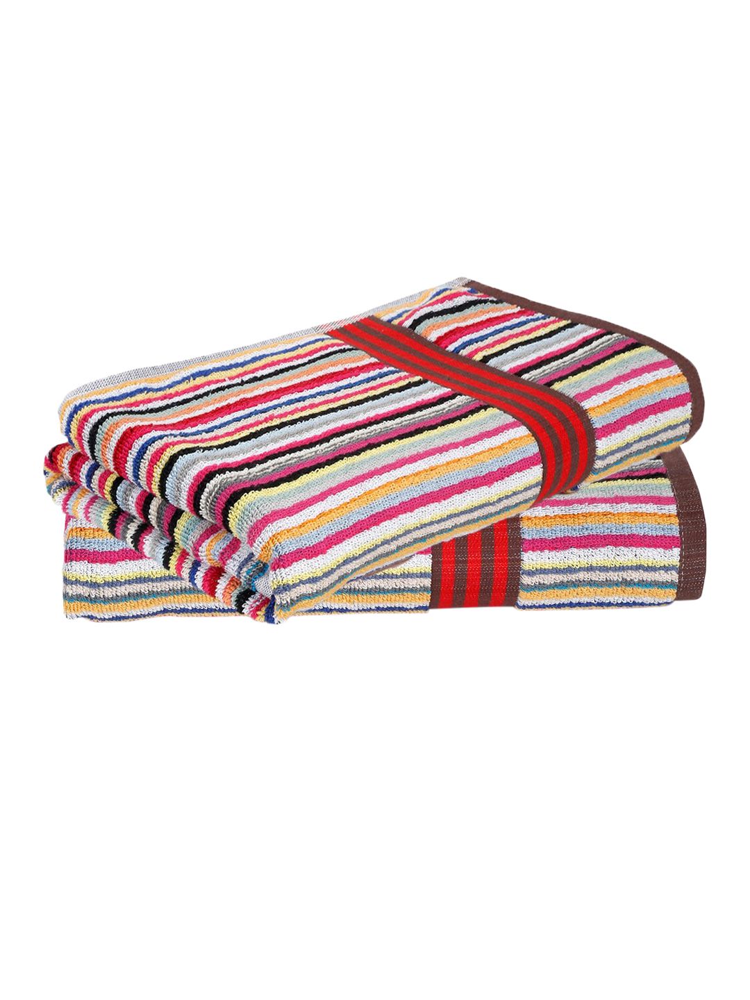 Creeva Blue & Pink 2 Pcs Striped 500 GSM Pure Cotton Bath Towels
