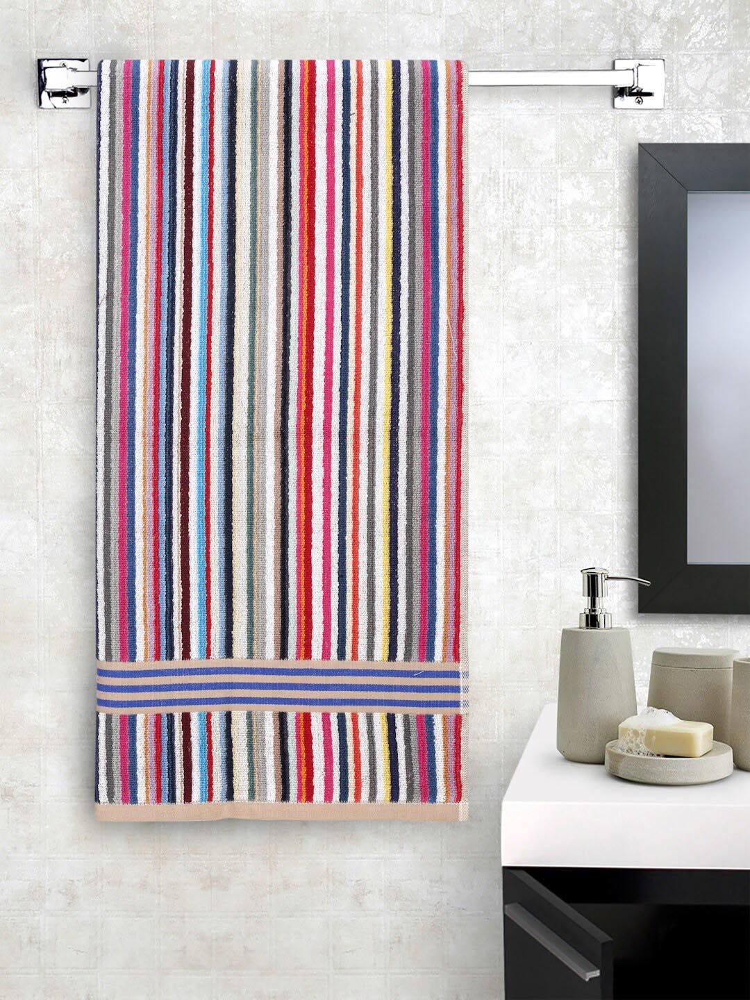 Creeva Blue & Red Striped 500 GSM Pure Cotton Bath Towels