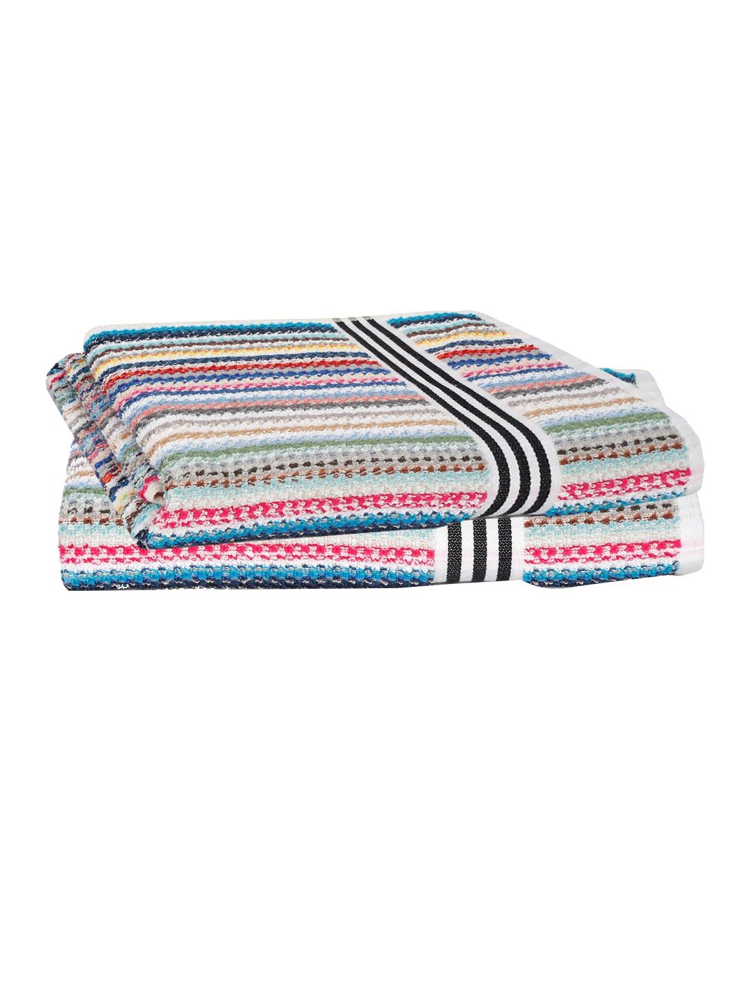 Creeva Brown & White 2 Pcs Striped Pure Cotton Popcorn Weave Bath Towel