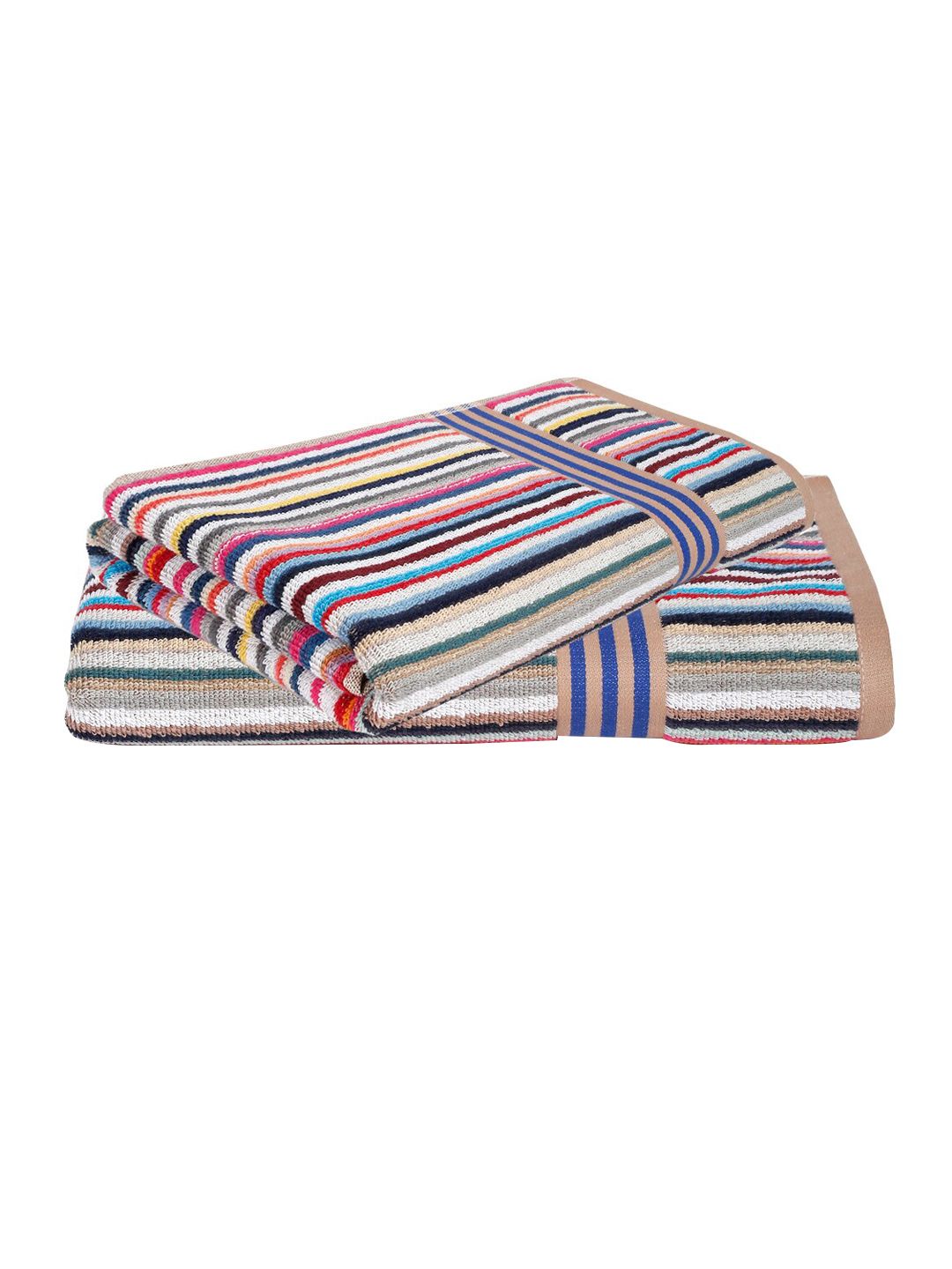 Creeva Brown & Blue 2 Pcs Striped 500 GSM Pure Cotton Terry Bath Towels