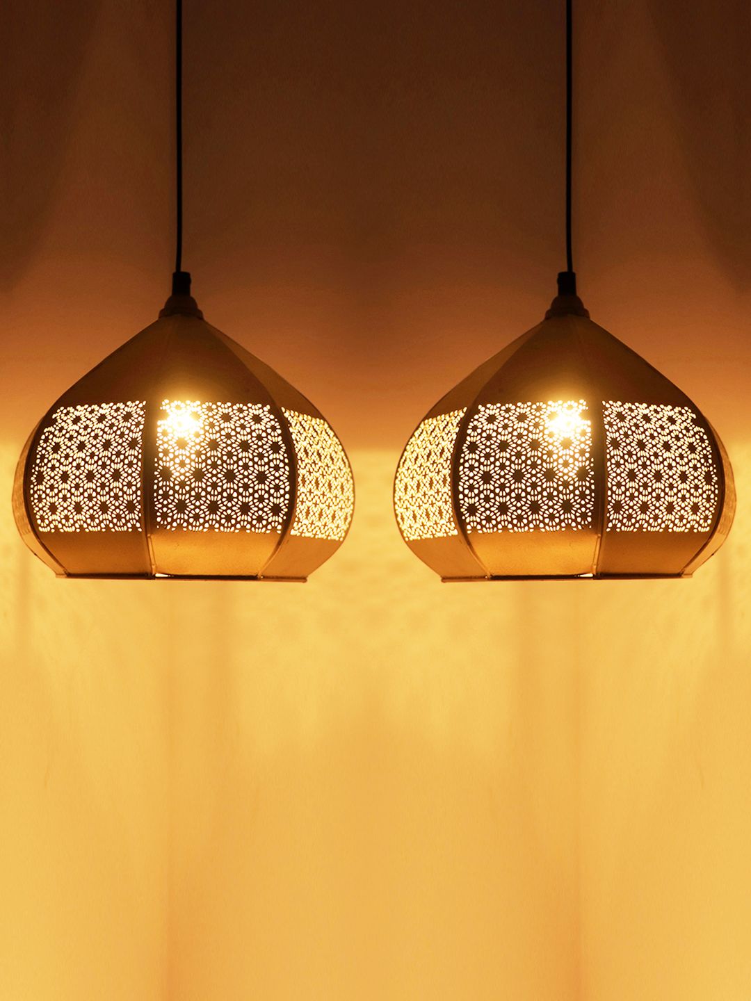 ExclusiveLane Moroccan Paradise Gold-Toned  2-Pcs Textured Hanging Pendant Lamp