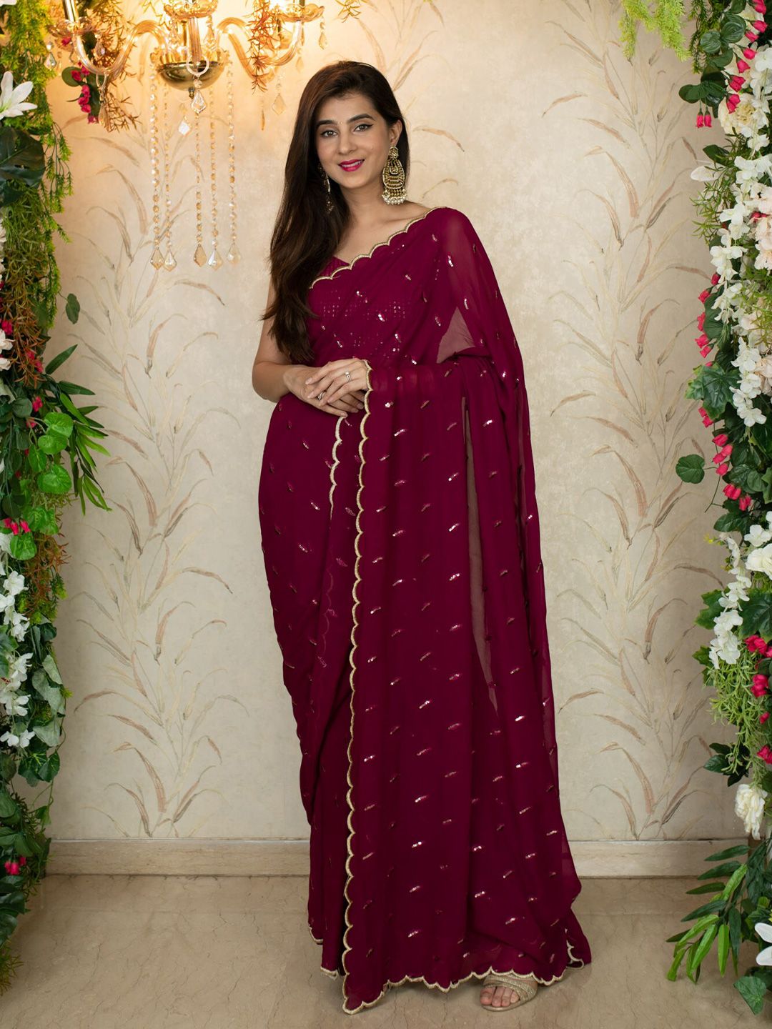 Label Shaurya Sanadhya Embroidered Sequined Pure Georgette Saree Price in India