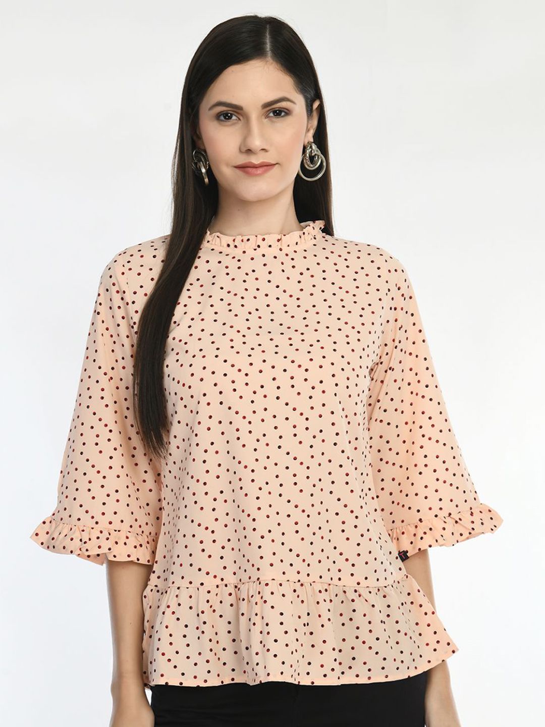 Toshee Polka Dot Print Bell Sleeve Crepe Top Price in India