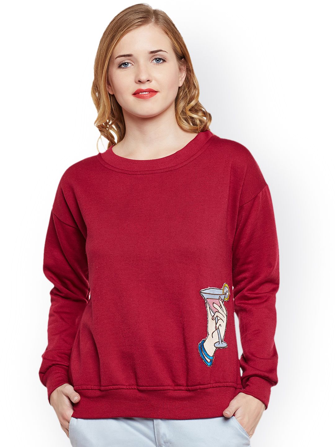 Belle Fille Women Maroon Solid Sweatshirt Price in India